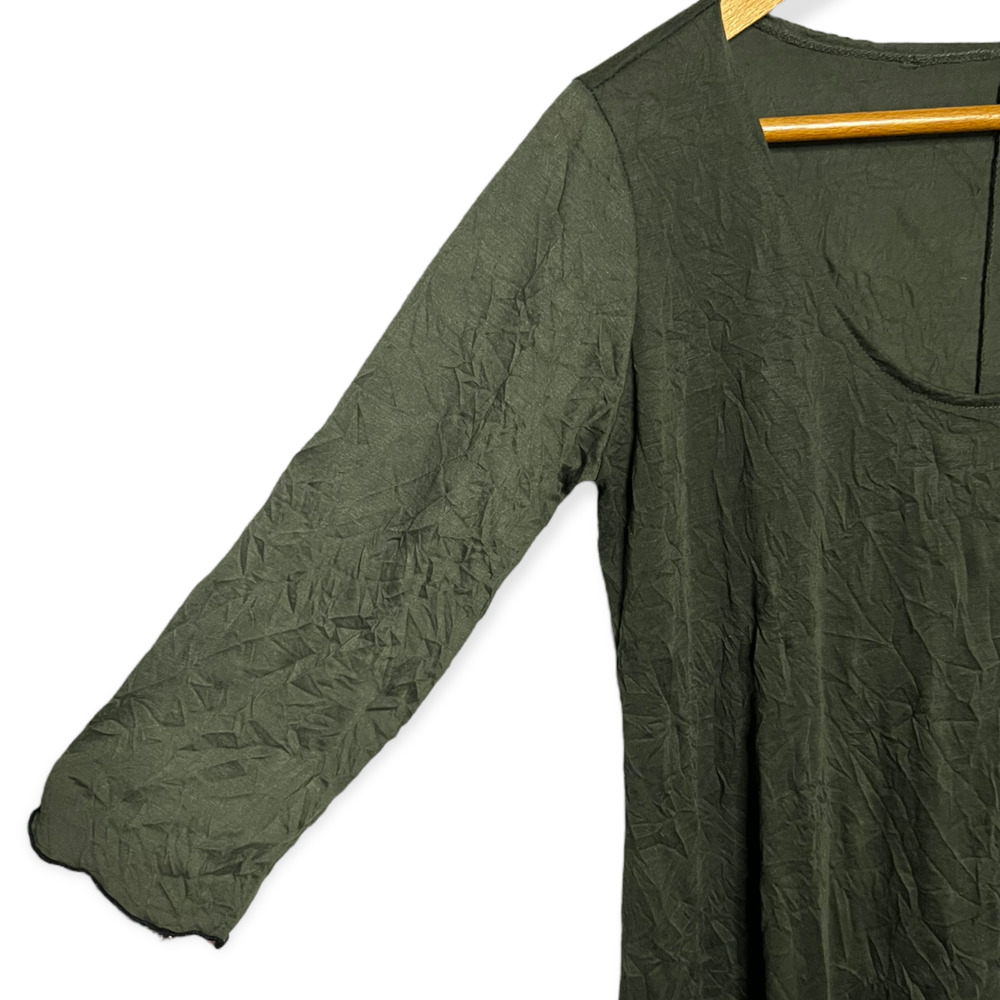 Vintage Lee Andersen Olive Green Rayon Blend Scoop Neck Crinkle Dress Size M - Picture 14 of 16